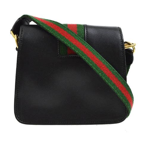 black leather gucci bag with red and green stripe|Gucci shoulder bag black handbags.